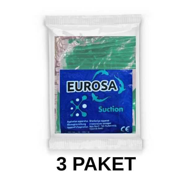 Eurosa Tükürük Emici Sakşın Yeşil 100 Adet 3 Paket