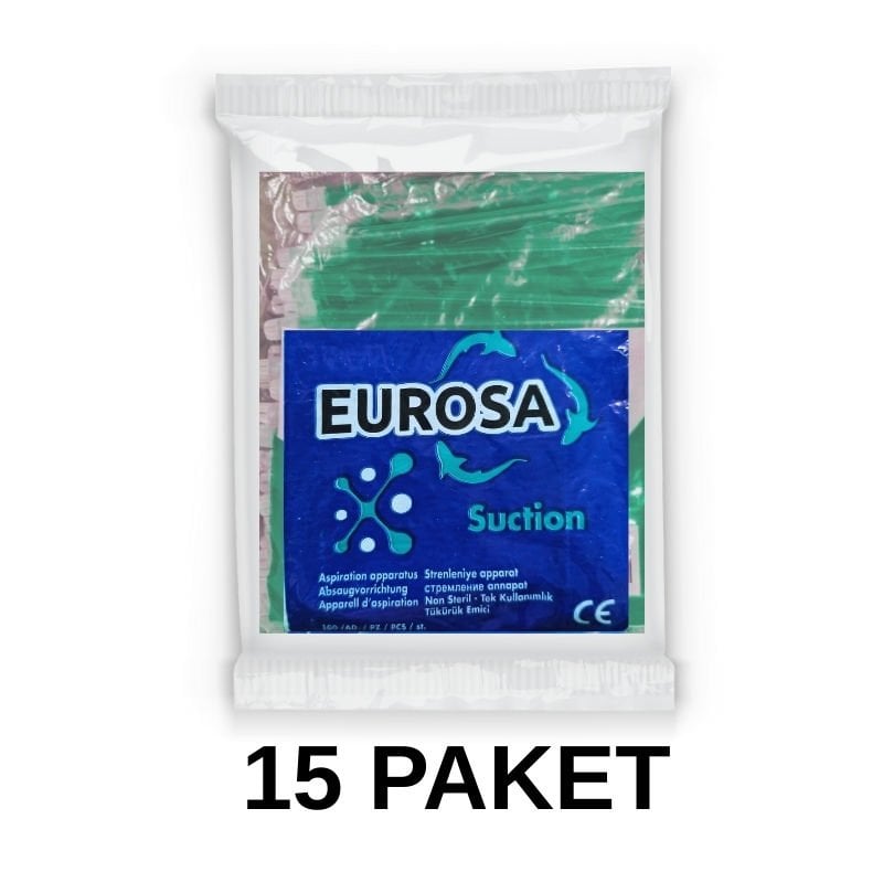 Eurosa Tükürük Emici Sakşın Yeşil 100 Adet 15 Paket