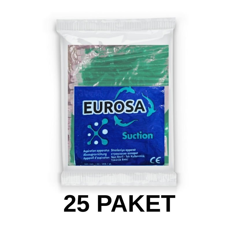 Eurosa Tükürük Emici Sakşın Yeşil 100 Adet 25 Paket