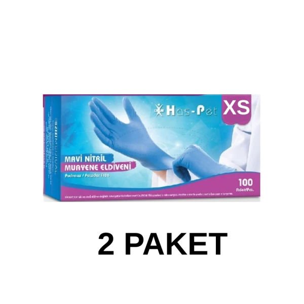 Has-Pet Mavi Pudrasız Nitril Muayene Eldiveni XS 100 Lü 2 Paket